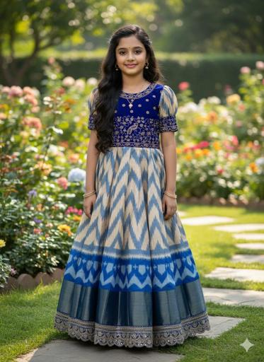 Kids gown silk Blue Children clothing supplier in Surat